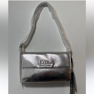 Nicole Miller Metallic Silver Shoulder Bag with Modern Design